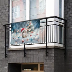 Флаг-баннер Маленький котенок и елочные игрушки - фото 2