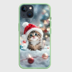 Чехол для iPhone 14 Маленький котенок и елочные игрушки