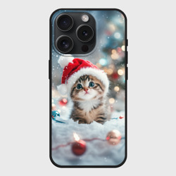 Чехол силиконовый для Apple iPhone 15 Pro матовый Маленький котенок и елочные игрушки