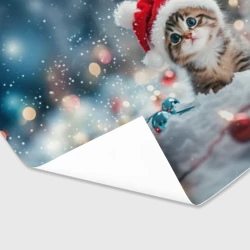 Бумага для упаковки 3D Маленький котенок и елочные игрушки - фото 2
