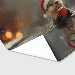 Бумага для упаковки 3D Новогодняя выдра с кружкой кофе  - фото 2