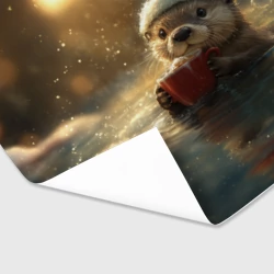 Бумага для упаковки 3D Выдра с кофе на новый год - фото 2