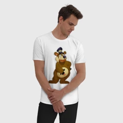 Мужская пижама с белой футболкой хлопок Мишка-почтальон из Каламбур - фото 2