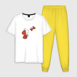 Мужская пижама с белой футболкой хлопок Божья коровка средняя