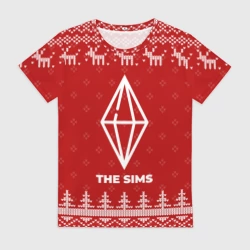 Женская футболка 3D Новогодний The Sims с оленями