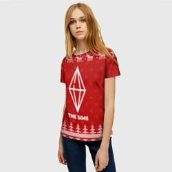 Женская футболка 3D Новогодний The Sims с оленями - фото 2