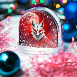 Игрушка Снежный шар Японская лиса на красном - фото 2