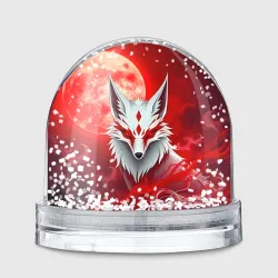 Игрушка Снежный шар Японская лиса на красном