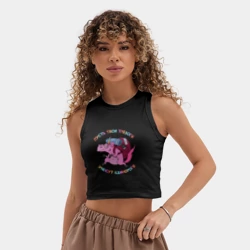 Женская укороченная майка-топ хлопок Пусть тови тревоги унесут единороги - фото 2