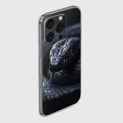 Чехол для iPhone 16 Pro Max силиконовый с защитой камеры Черная изящная змея  - фото 2