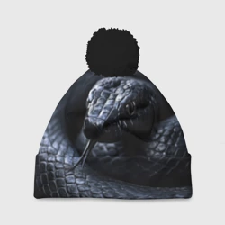 Шапка 3D c помпоном Черная изящная змея 
