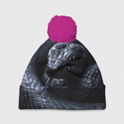 Шапка 3D c помпоном Черная изящная змея 