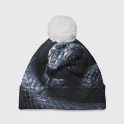 Шапка 3D c помпоном Черная изящная змея 