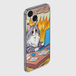 Чехол для iPhone 15 силиконовый с защитой камеры Кот программист в горящей комнате - i'm fine оммаж пародия - фото 2