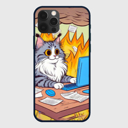 Чехол для iPhone 12 Pro Кот программист в горящей комнате - i'm fine оммаж пародия