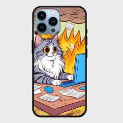 Чехол для iPhone 14 Pro Max Кот программист в горящей комнате - i'm fine оммаж пародия