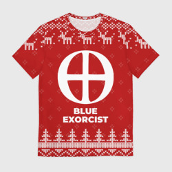 Мужская футболка 3D Новогодний Blue Exorcist с оленями