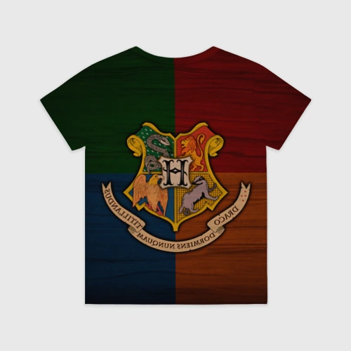 Детская футболка 3D с принтом Hogwarts emblem, вид сзади #1