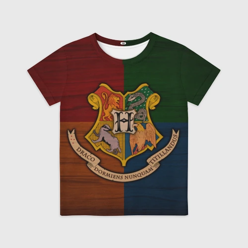 Детская футболка 3D с принтом Hogwarts emblem, вид спереди #2