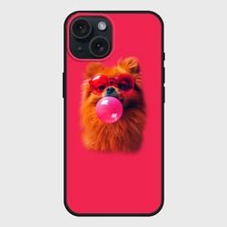 Чехол силиконовый для Apple iPhone 15 матовый Шпиц с жевачкой в очках