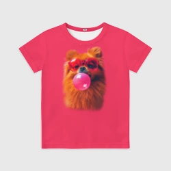 Детская футболка 3D Шпиц с жевачкой в очках