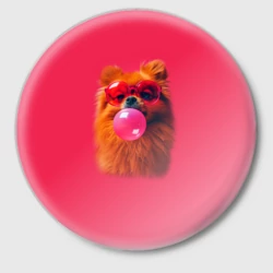 Значок Шпиц с жевачкой в очках