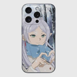 Чехол для iPhone 15 Pro силиконовый с защитой камеры Фрирен в зимнем лесу 