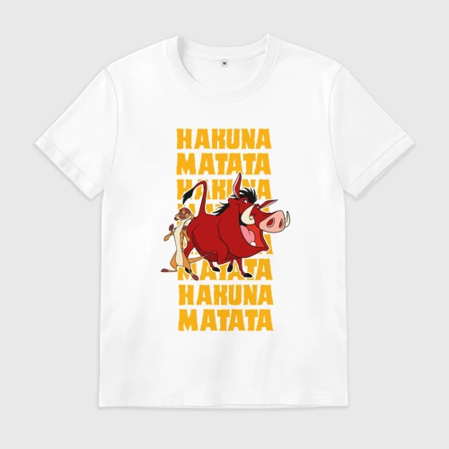 Мужская футболка хлопок с принтом Акуна матата Тимон и Пумба - Король лев, вид спереди #2