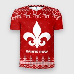 Мужская футболка 3D Slim Новогодний Saints Row с оленями