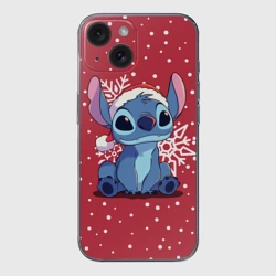 Чехол для iPhone 15 силиконовый с защитой камеры Новогодний Стич