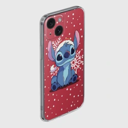 Чехол для iPhone 15 силиконовый с защитой камеры Новогодний Стич - фото 2