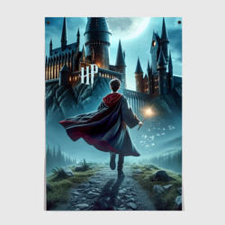 Постер Гарри Поттер с волшебной палочкой - Хогвартс