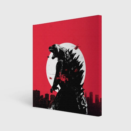 Холст квадратный Godzilla destroys the city