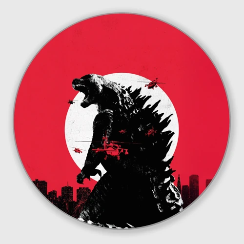 Круглый коврик для мышки Godzilla destroys the city