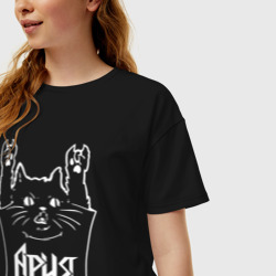 Женская футболка хлопок Oversize Ария - кот рок - фото 2