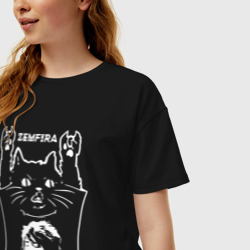 Женская футболка хлопок Oversize Земфира - кот рок - фото 2