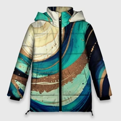 Женская зимняя куртка Oversize Смешение золота и бирюзовых красок