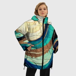 Женская зимняя куртка Oversize Смешение золота и бирюзовых красок - фото 2
