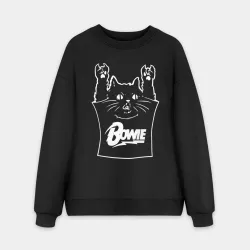 Мужской свитшот oversize без начеса хлопок David Bowie - cat rock