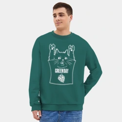 Мужской свитшот oversize без начеса хлопок Green Day - cat rock - фото 2