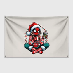 Флаг-баннер Новогодняя женщина-паук с горячим шоколадом для пар