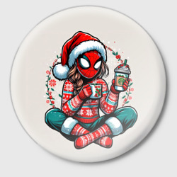 Значок Новогодняя женщина-паук с горячим шоколадом для пар
