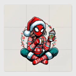 Магнитный плакат 3Х3 Новогодняя женщина-паук с горячим шоколадом для пар