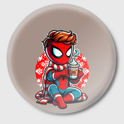 Значок Новогодний человек-паук с горячим шоколадом для пары