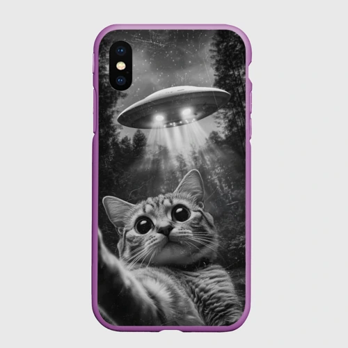 Чехол для iPhone XS Max матовый Котик и НЛО