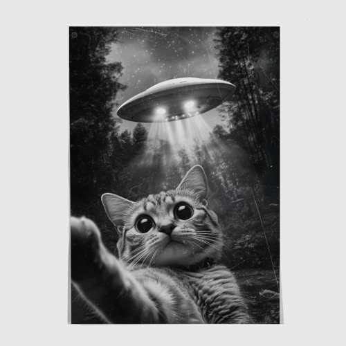 Постер Котик и НЛО