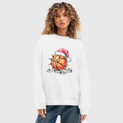 Женский свитшот oversize без начеса хлопок Баскетбольный новый год с гирляндой - фото 2