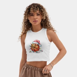 Женская укороченная майка-топ хлопок Баскетбольный новый год с гирляндой - фото 2