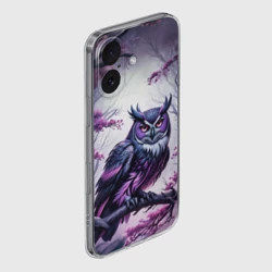 Чехол для iPhone 16 силиконовый с защитой камеры Черно фиолетовая сова сидит на ветке - фото 2