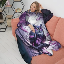 Плед с рукавами Черно фиолетовая сова сидит на ветке - фото 2